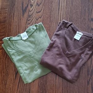 Old Navy Olive and Chocolate V-Neck Tees